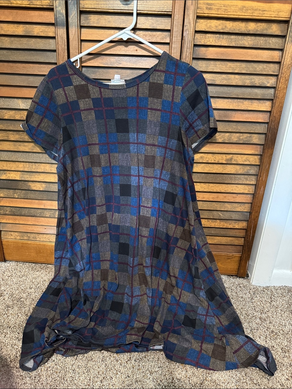 LuLaRoe Plaid Midi Dress in Blue and Brown